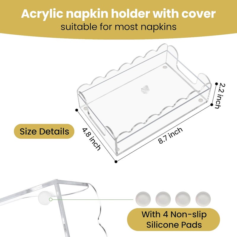 smartang Acrylic Napkin Holder with lid - Clear Scalloped Design,Napkin Holder for Bathroom,Guest Towels Disposable Hand Towel Holder for Weddings,Hotels Decor (9 * 5.1 * 2.4in) - Image 3